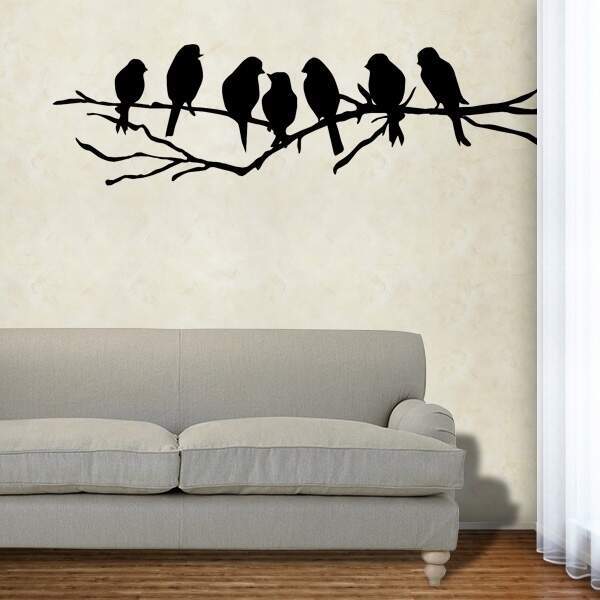 Adesivo De Parede Floral 27 (pássaros No Galho)-m 126x36cm