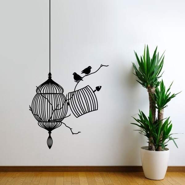 Adesivo De Parede Floral 50 (gaiola E Passarinhos)-m 50x91cm