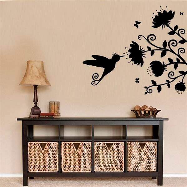 Adesivo De Parede Floral Beija Flor-p 47x40cm