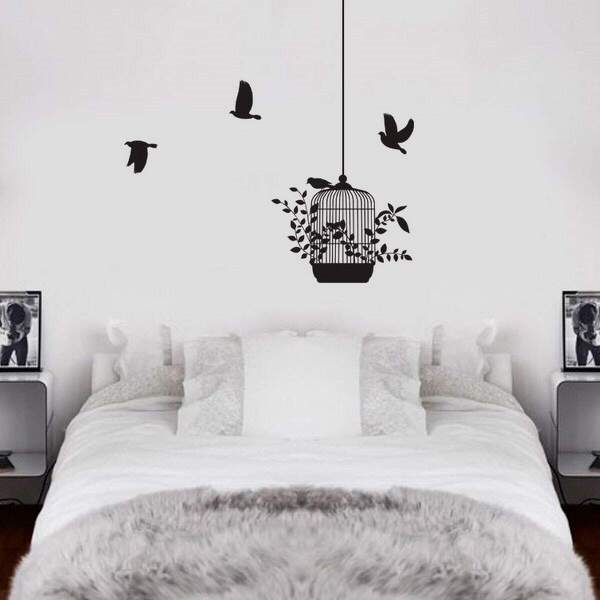 Adesivo De Parede Floral Gaiola E Passaros-m 50x60cm