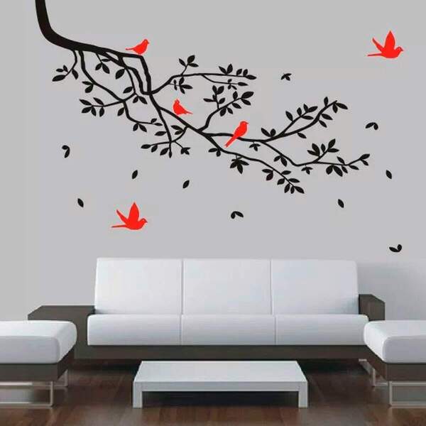 Adesivo De Parede Floral Galhos E Pássaros 06-m 80x50cm
