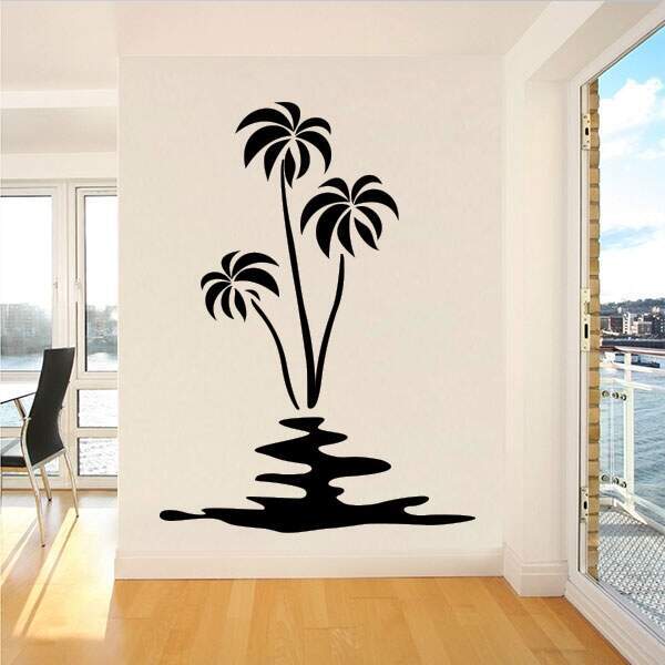 Adesivo De Parede Floral Modelo 19 (coqueiros)-p 30x40cm