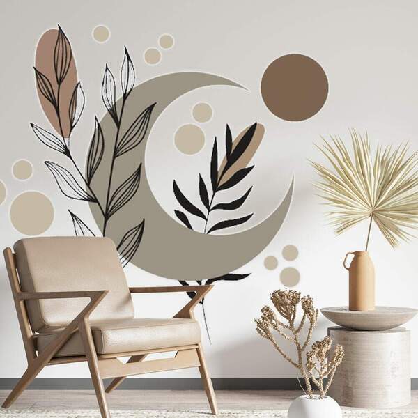 Adesivo De Parede Folhas E Lua Contemporâneo -m 65x70cm