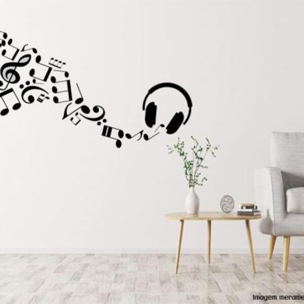 Adesivo De Parede Fone De Ouvido Mod02 Fone 2:90 X 45 Cm