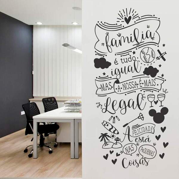 Adesivo De Parede Frase Familia E Tudo Igual Mas..-m 124x58
