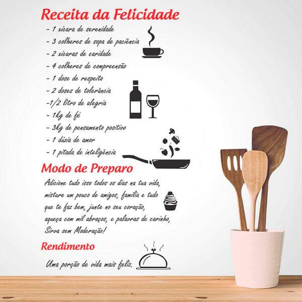 Adesivo De Parede Frase Receita Da Felicidade-p 33x58cm