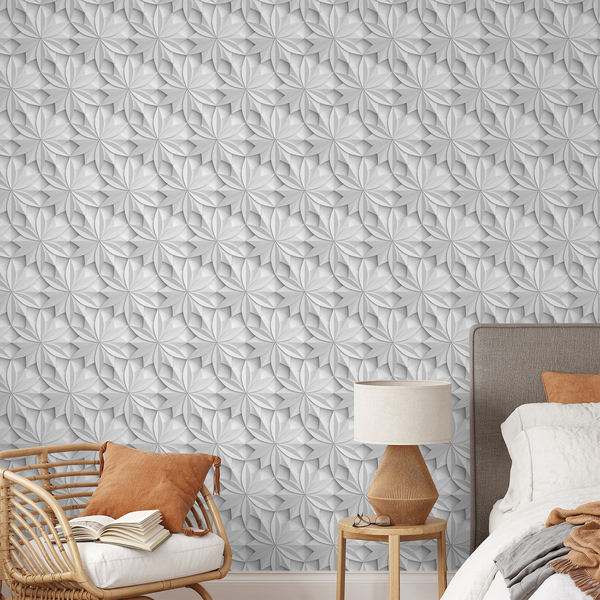 Adesivo De Parede Geométrico Efeito Gesso Floral 3d Lindo 3m