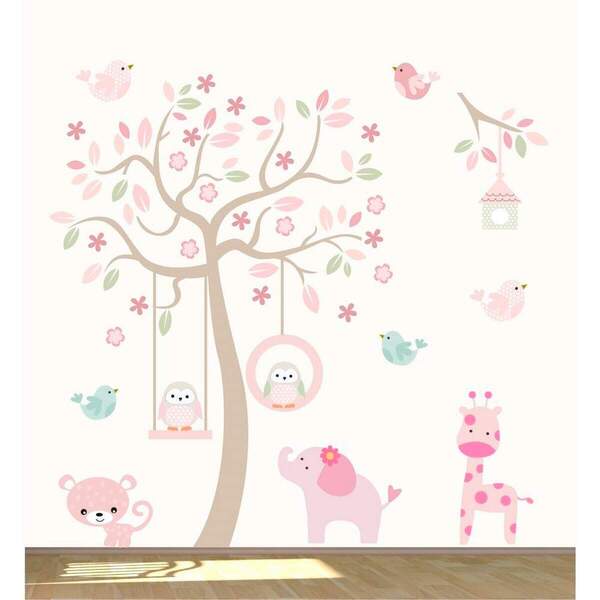 Adesivo De Parede Infantil Animais Coloridos - Tamanho Único