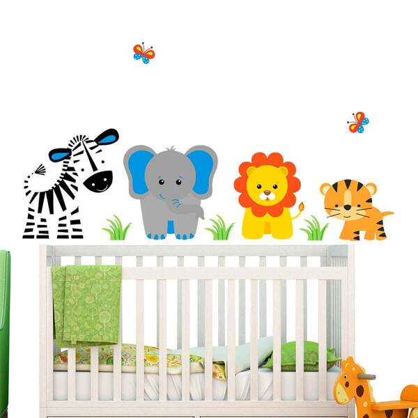 Adesivo De Parede Infantil Animaizinhos Zoo - Grande 188x58cm