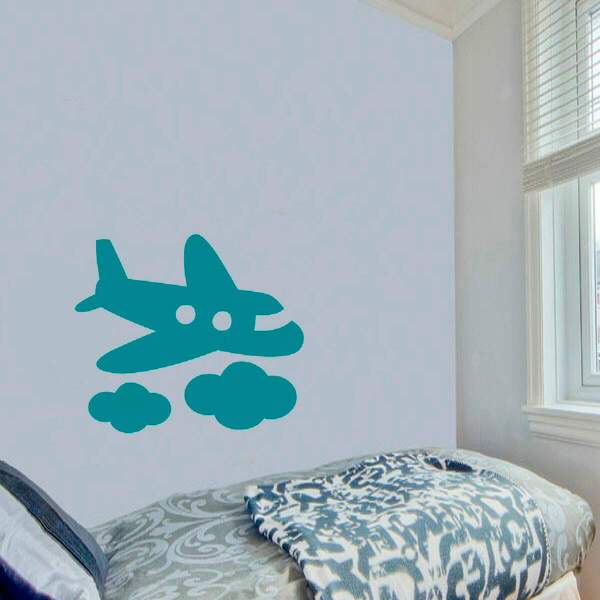 Adesivo De Parede Infantil Avião E Nuvens-eg 100x100cm