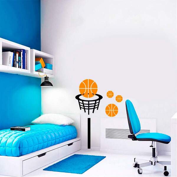 Adesivo De Parede Infantil Bolas E Cesta De Basquete- Médio