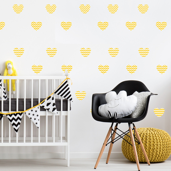 Adesivo de Parede Infantil Coração Amarelo Chevron