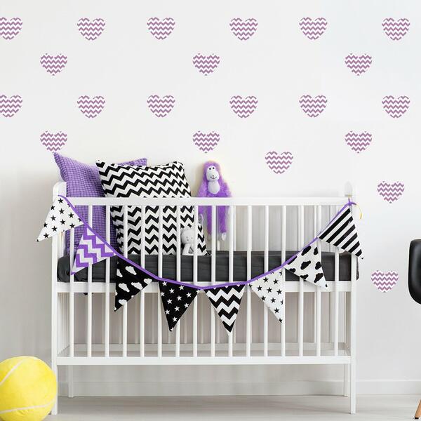 Adesivo De Parede Infantil Coração Lilás Chevron