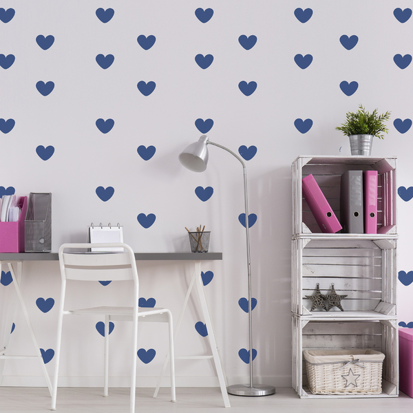 Adesivo De Parede Infantil Corações Azul Royal 55un
