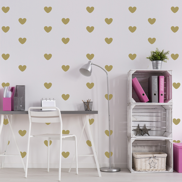 Adesivo De Parede Infantil Corações Dourados 55un