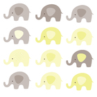 Adesivo De Parede Infantil Elefante Amarelo E Cinza 48un 12x8