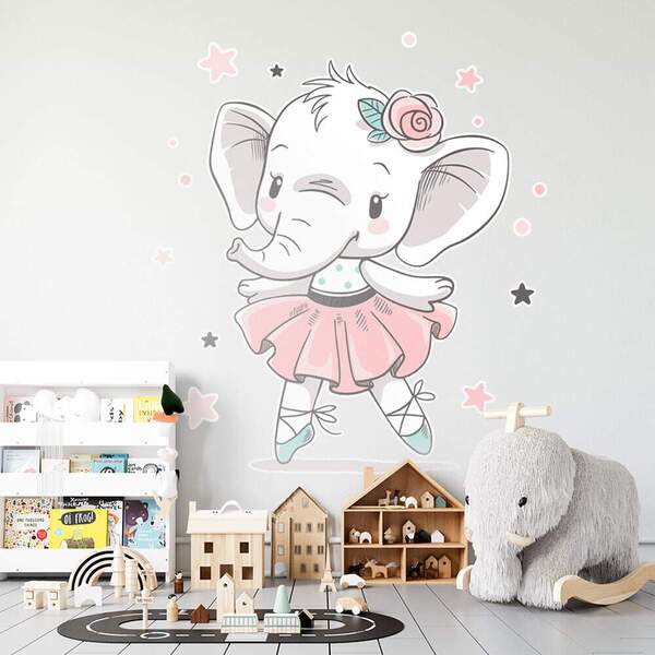 Adesivo De Parede Infantil Elefantinha Bailarina-p 55x47cm