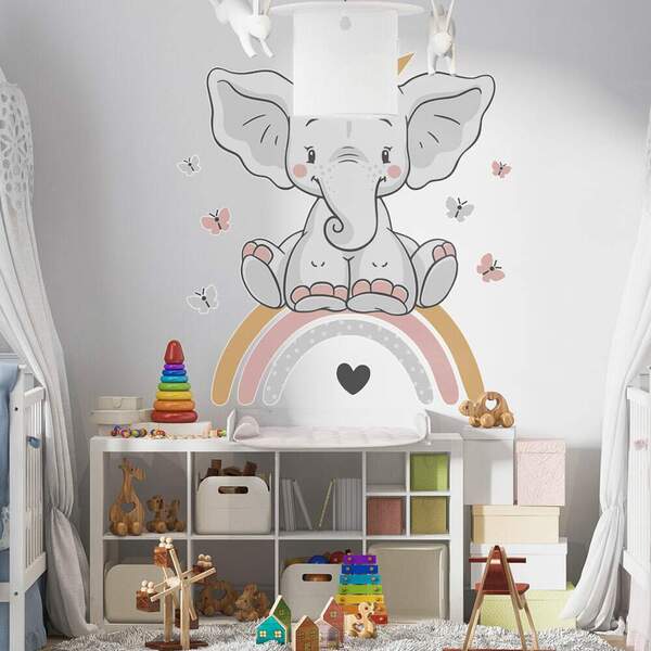 Adesivo De Parede Infantil Elefantinha Com Coroa -g 75x68cm