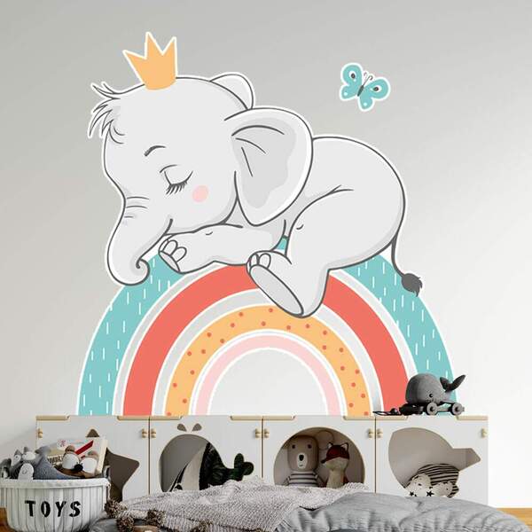 Adesivo De Parede Infantil Elefantinho Arco Íris-g 75x76cm
