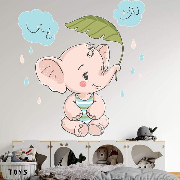 Adesivo De Parede Infantil Elefantinho Baby Chuva-g 75x71cm