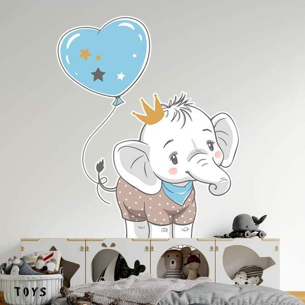 Adesivo De Parede Infantil Elefantinho Com Balão-es 100x82cm