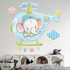 Adesivo De Parede Infantil Elefantinho Helicóptero-m 65x70cm