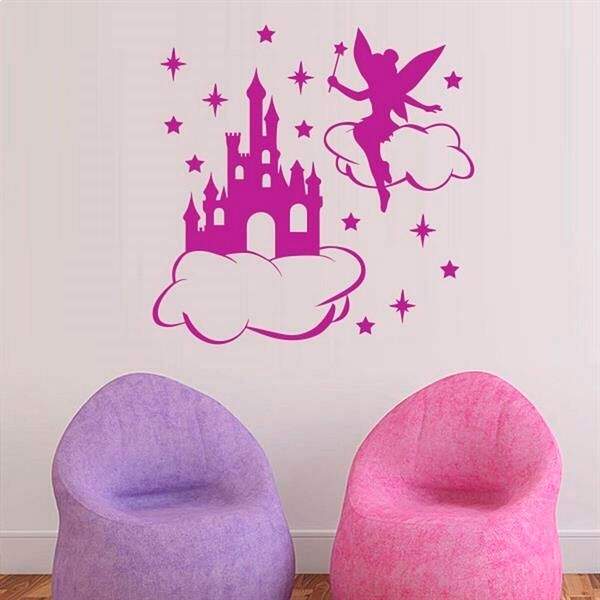 Adesivo De Parede Infantil Fadinha Com Castelo -eg 100x100cm