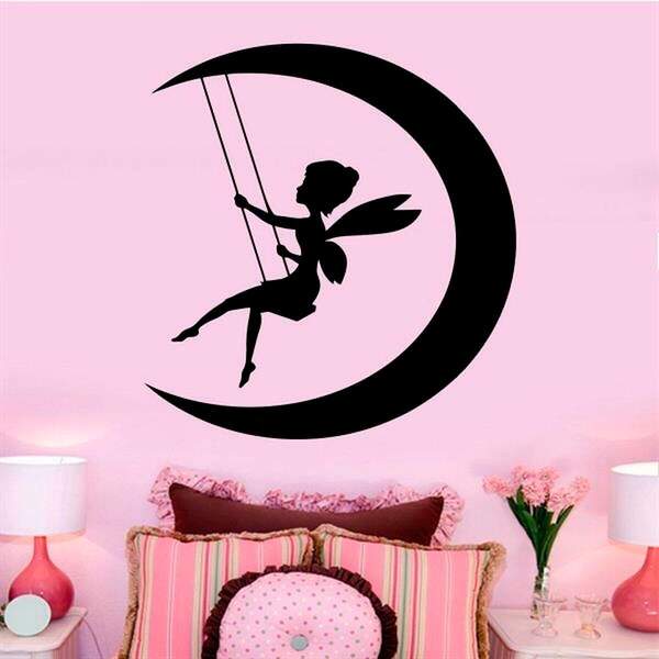 Adesivo De Parede Infantil Fadinha Na Lua Mod. 7 - Extra Gran