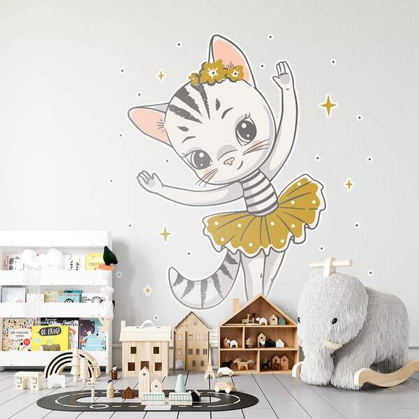 Adesivo De Parede Infantil Gatinha Bailarina-m 65x55cm
