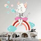 Adesivo De Parede Infantil Gatinha No Arco Íris-eg 85x84cm