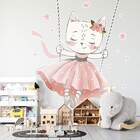 Adesivo De Parede Infantil Gatinha No Balanço-eg 85x80cm