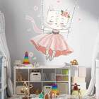 Adesivo De Parede Infantil Gatinha No Balanço-es 100x94cm
