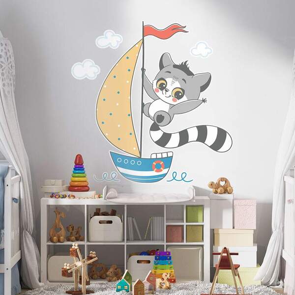 Adesivo De Parede Infantil Guaxinim Marinheiro-g 75x76cm