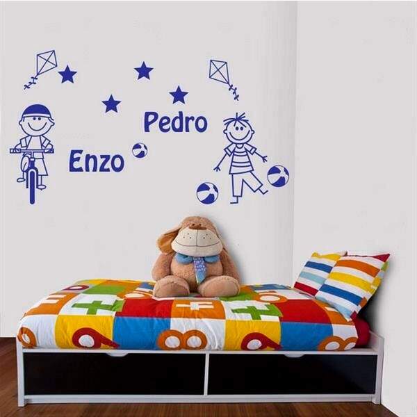 Adesivo De Parede Infantil Irmãozinhos Brincando - Médio 50x6