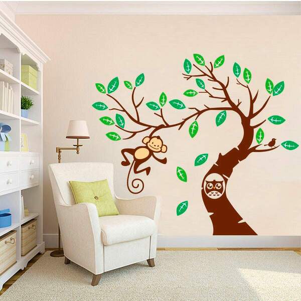 Adesivo De Parede Infantil Macaquinho E Corujinha - Especial