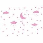 Adesivo De Parede Infantil Nuvens Lua E Estrelas Rosa