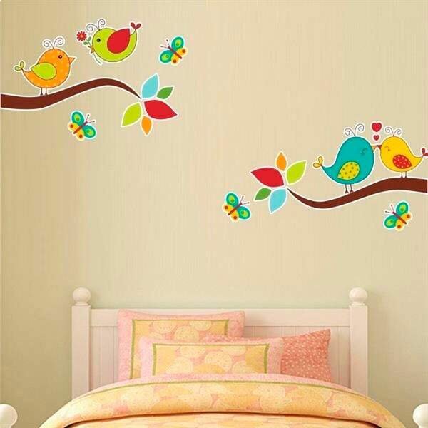 Adesivo De Parede Infantil Passarinhos No Galho - Extra Grand