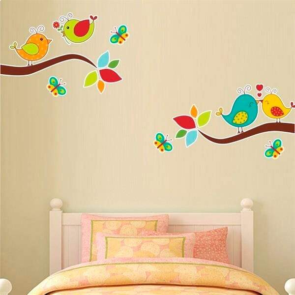 Adesivo De Parede Infantil Passarinhos No Galho-p 50x42cm