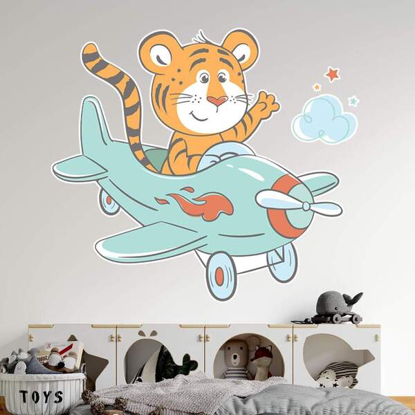 Adesivo De Parede Infantil Tigre Aviador-p 55x62cm