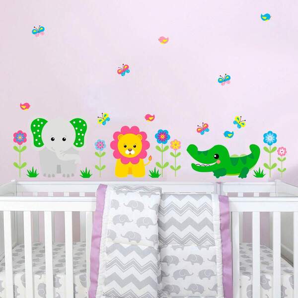 Adesivo De Parede Infantil Turminha Zoo Menina - Extra Grande