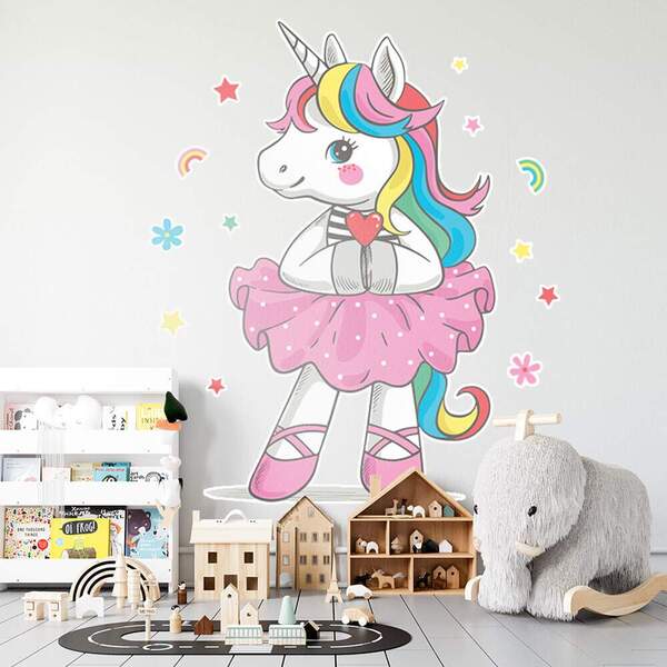 Adesivo De Parede Infantil Unicórnea Bailarina-eg 85x71cm