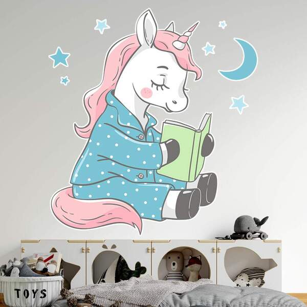 Adesivo De Parede Infantil Unicornio Lendo-es 100x96cm