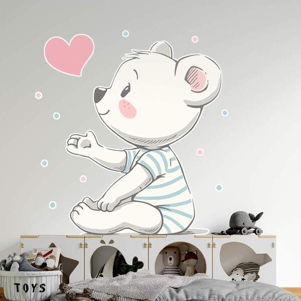 Adesivo De Parede Infantil Ursinha Com Coração-m 65x66cm