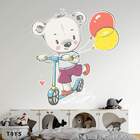 Adesivo De Parede Infantil Ursinho De Patinete-eg 85x77cm
