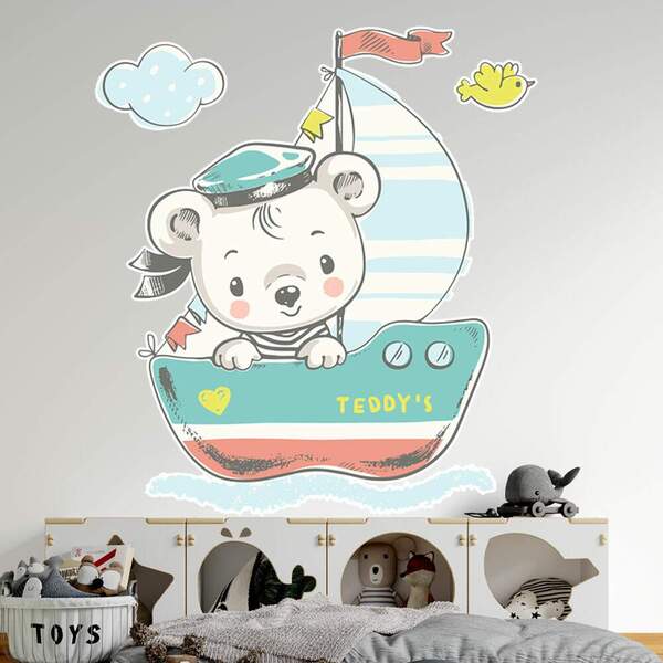 Adesivo De Parede Infantil Ursinho Marinheiro 02-eg 85x77cm