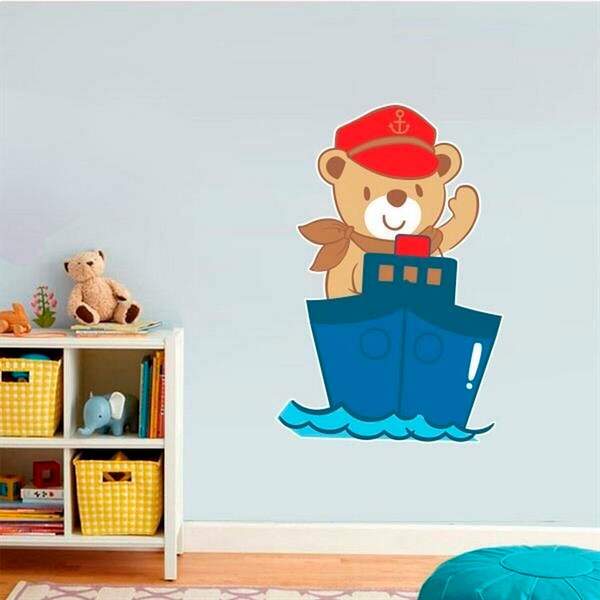 Adesivo De Parede Infantil Ursinho Marinheiro-g 90x60cm