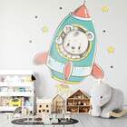 Adesivo De Parede Infantil Ursinho No Foguete-eg 85x75cm