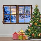 Adesivo De Parede Janela Falsa Natal Neve 02-m 100x67cm