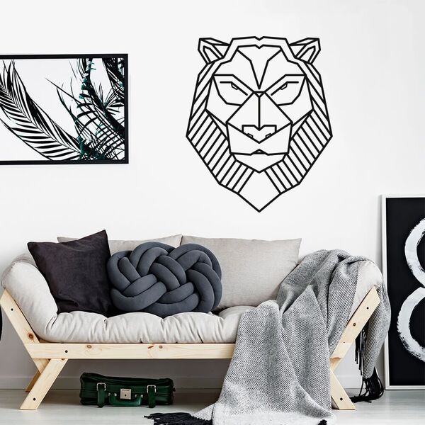 Adesivo De Parede Leão Geométrico - Preto - 70cm X 58cm