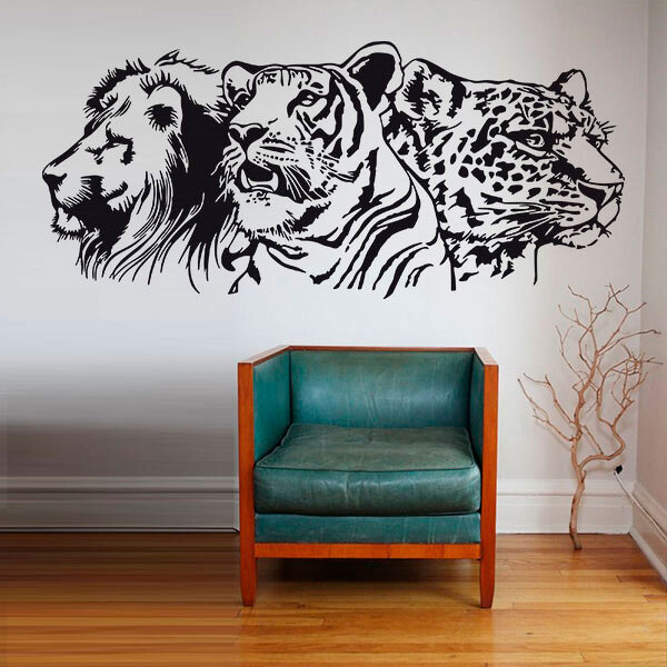 Adesivo De Parede Leão Tigre E Onça-p 108x48cm